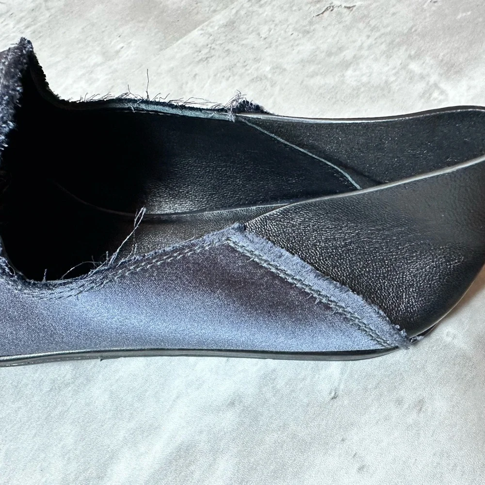 RARE Pedro Garcia Yamir satin leather slipper flat loafers gunmetal‎ blue/black